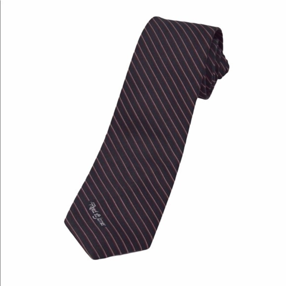 Reed St James Tie Black Red Silver Diagonal Pinstripe Classic Width